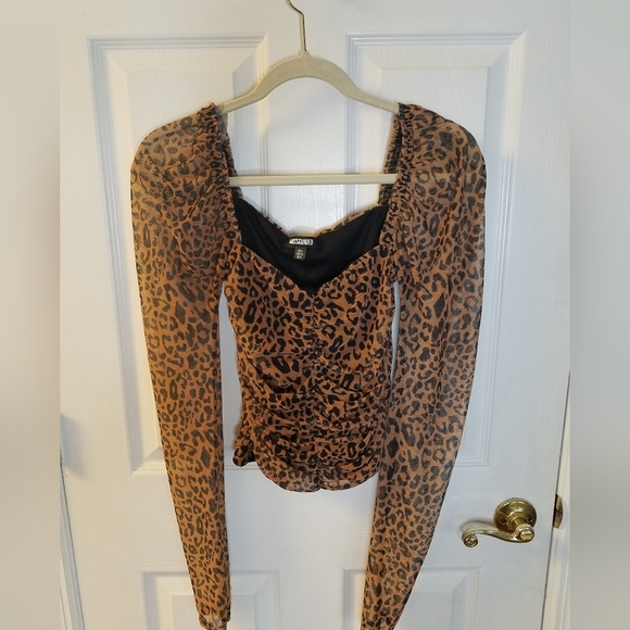 Missguided Animal Print Long Sleeve Top Shirred Size 0 - Picture 1 of 8